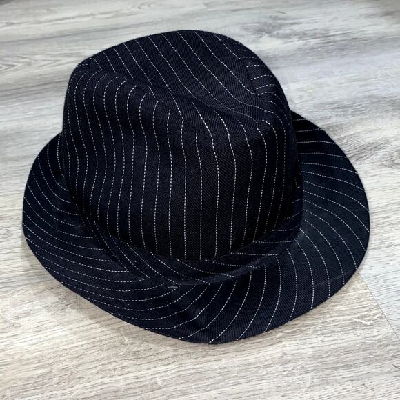 Black Pinstripe Fedora Hat for Kids Classic Gangster Style - Picture 2 of 5